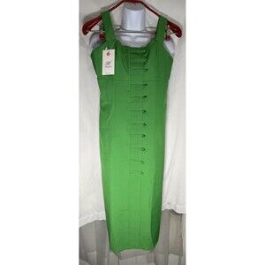 Han Queen Green Midi Sheath Dress Size S New With Tags Square Neck Bodycon